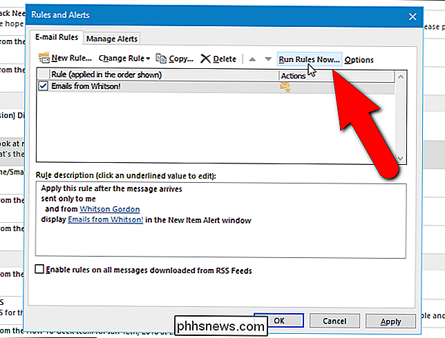 Enable rules. Manage rules &amp; alerts.. display in the new item alert window. change if rules.